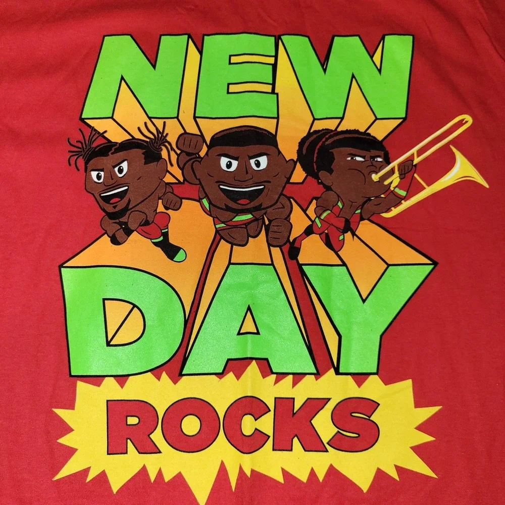 WWE Authentic New Day Rocks T-Shirt Size Large Red Big E Kofi Xavier‎